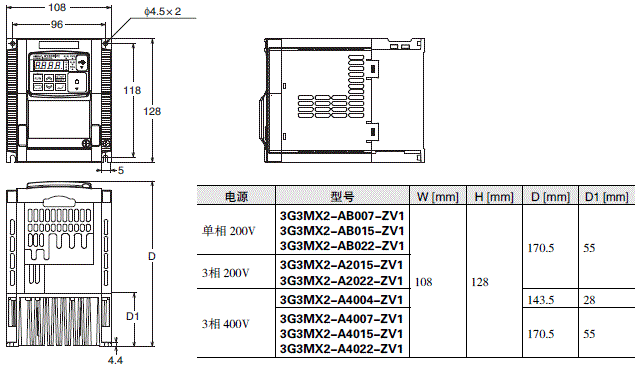 3G3MX2-ZV1 外形尺寸 3 