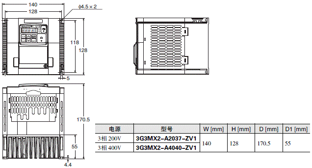 3G3MX2-ZV1 外形尺寸 4 