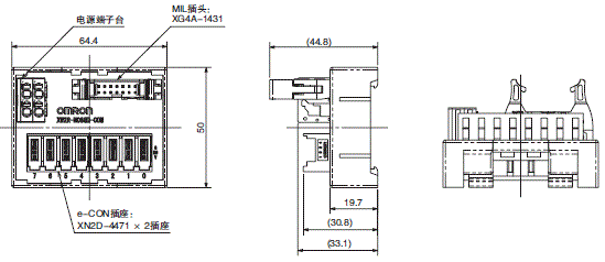 XW2R (通用型) 外形尺寸 2 