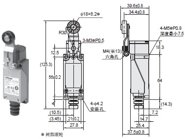 D4V 小型限位开关/外形尺寸| OMRON Industrial Automation