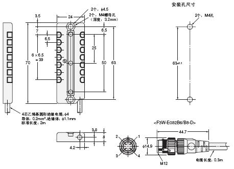 F3W-E 外形尺寸 6 F3W-E032A6/A8-D_Dim